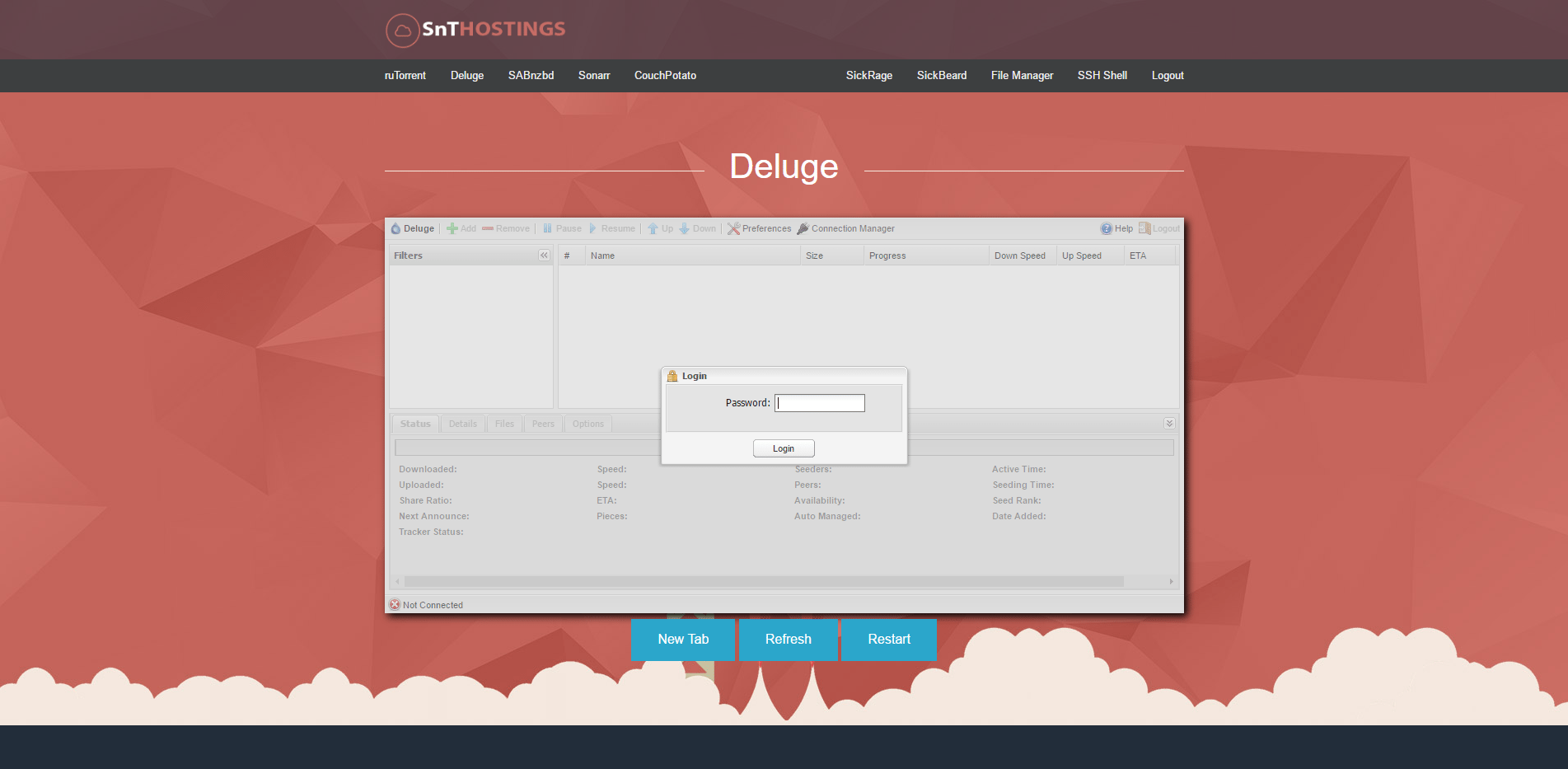 Deluge Page for our 100MBPS Seedbox