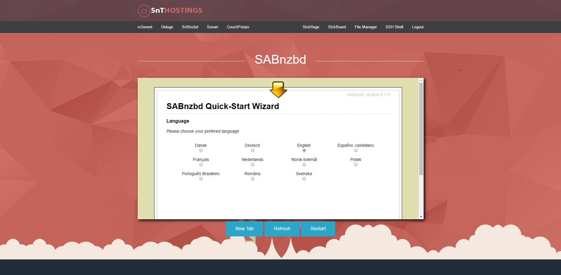 SABnzbD Page for our 100MBPS Seedbox